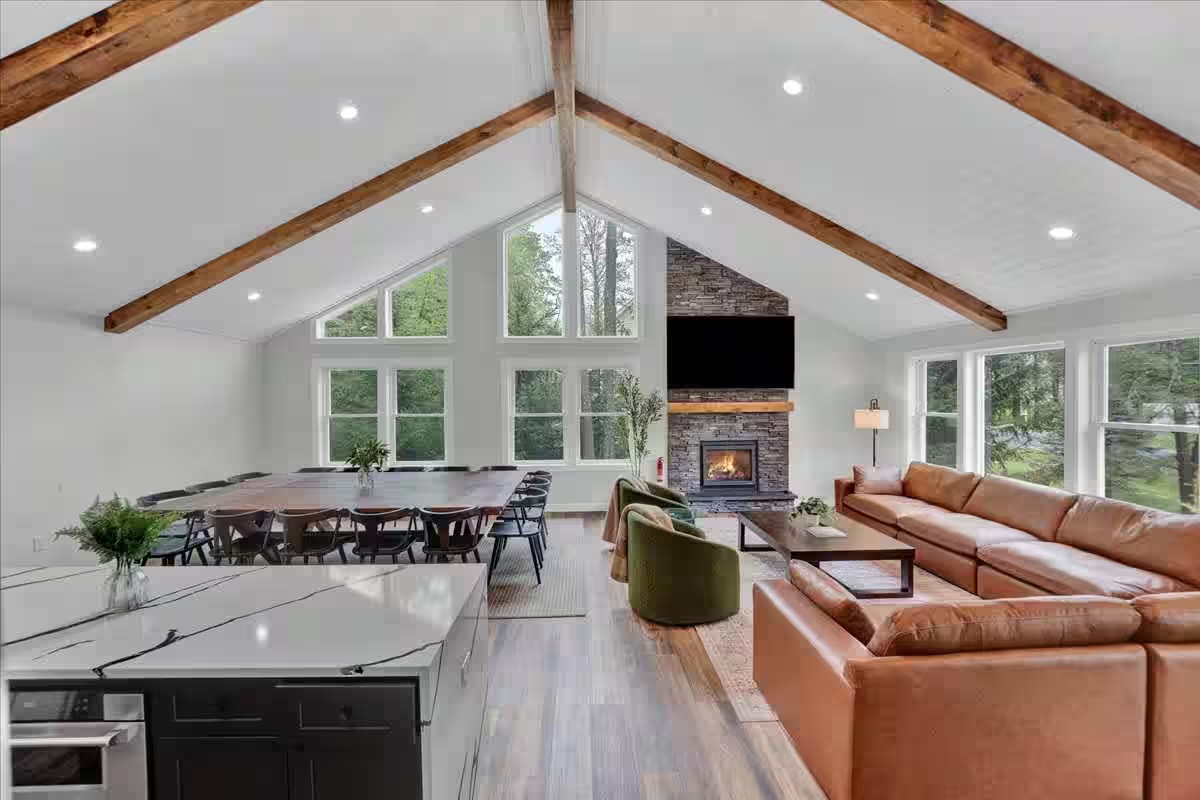 Modern model great room — Poconos new construction